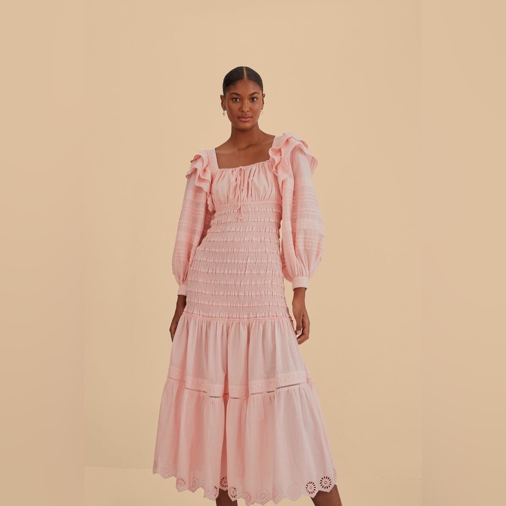 FARM RIO ruffled broderie anglaise cotton midi dress size small - Picture 6 of 14